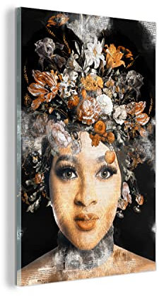 MuchoWow Glasbild Glasfoto Wandbild Bilder Deko 60x90 cm Zeitungen - Frauen - Blumen