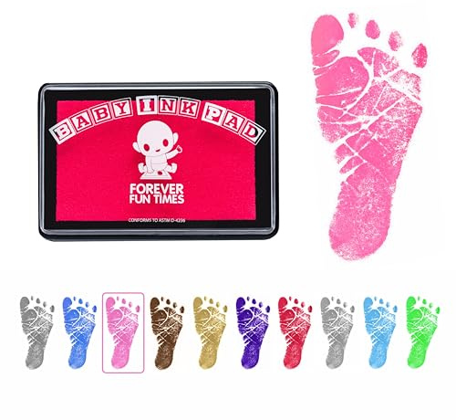 Ren och säker baby hand- och fotavtrycksset från Forever Fun Times | Få hundratals detaljavdrag med en babysäker stämpelkudde (rosa)