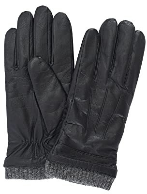 NF NITZSCHE fashion - Lederhandschuhe für Herren - Innenfutter aus 100% Wolle - Handschuh mit Smartphone-Touch-Funktion - eleganter Winterhandschuh - 100% Schaf-Nappa (schwarz, 9.5)