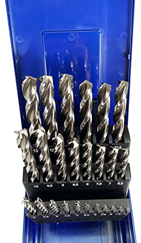 WELDINGER HSS-Co DIN 338 Metallbohrerset Typ N dreischneidig Kreuzanschliff 25-teilig 1-13,0 mm 0,5 mm steigend (Spiralbohrer)