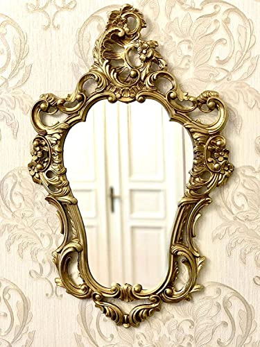 Generisch Wandspiegel Spiegel Gold Badspiegel 50x76 cm Prunkspiegel -Stil Ovaler Spiegel Antik Flurspiegel
