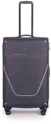 Stratic Strong Koffer Weichschale Reisekoffer Trolley Rollkoffer Handgepäck, TSA Kofferschloss, 4 Rollen, Erweiterbar, Größe L, Anthrazit