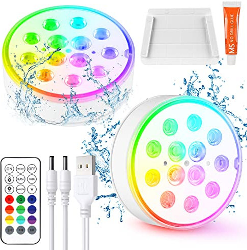 Czemo Ricaricabile Luci LED per Piscina Subacquea con Telecomando, Luce Sommergibili Piscina Luci per Laghetto, LED Impermeabili per Acquario, Stagno (Multicolore-2 pezzi)