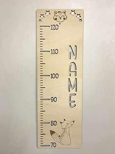 DRYSSON Fuchs Messlatte für Kinder mit Wunschnamen personalisiert aus Holz Mess Latte Maß Kindermaß Messleiste Kind Mädchen Jungen Babyzimmer Kinderzimmer