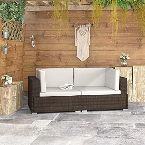 WEHUOSIF Sectional Corner Chairs 2 pcs with Cushions,Sun Lounger,Porch Chairs,Back Yard Chairs,Wooden Chair,Outdoor Dining Chairs,Modern Style,for Porch, Balcony, Patio, Garden,Poly Rattan Brown