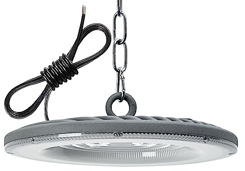 Jefedana 100W Eclairage LED Garage, 10000LM 6500K UFO Éclairage Plafonnier Lampe avec Chaine, 144 LEDs Projecteur Intérieur, IP65 Étanche Lumiere de Plafond pour Garage, Entrepôt, Gymnase