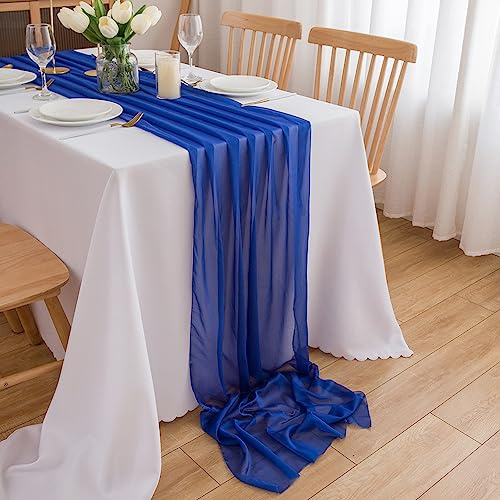 CHUQING Chiffon Tischläufer Hochzeit Tischdeko Stoff Tischdecke Königsblau | Chiffon Tischläufer 70 cm breit und 4 m lang für Hochzeit, Tischdeko und festliche Tafeln