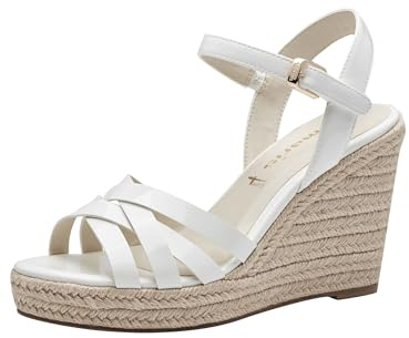 Tamaris Damen Plateau Sandalen Vegan Keilabsatz; WHITE PATENT/weiß; 39