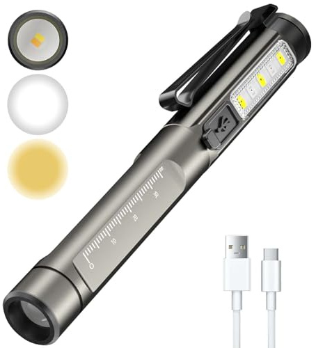 Penlight Lampe pupille médicale avec feux latéraux, lampe de diagnostic USB rechargeable, petite lampe de poche portable avec câble de données, pour la randonnée, l'enseignement