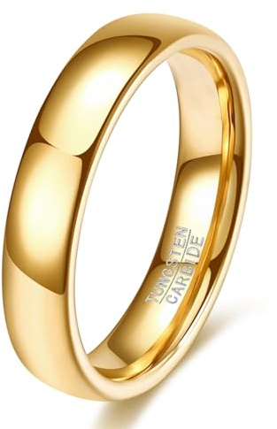 VQYSKO Tungsten Wedding Band Ring for Men Women | 2mm 4mm 6mm 8mm Gold Domed Tungsten Wedding Band Ring for Men Women High Polish Comfort Fit | Size 5-14 (Gold-4mm, 8)