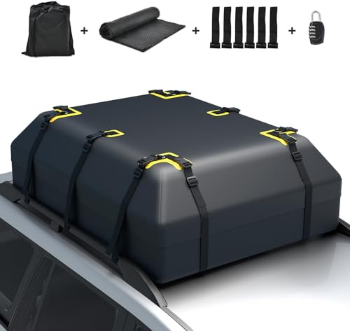 COSTWAY 15/21 Cubic Feet Car Roof Bag, 100% Waterproof Roofing Cargo Carrier with Anti-Slip Mat, Combination Lock & Straps, Rooftop Luggage Storage Box (Black, 21 Cubic Ft/559L)