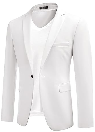 COOFANDY Giacca da uomo, sportiva, per il tempo libero, blazer, business, con 1 bottone, tinta unita, vestibilità regolare, bianco, XL