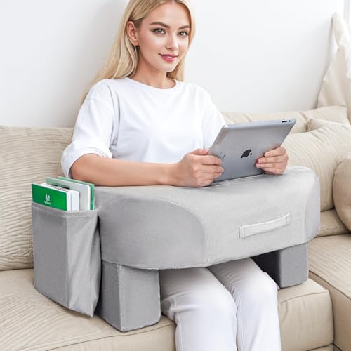 Babenest Reading Pillow for Lap, Armrest Gaming Pillows for Working & Crocheting, Hight Adjustable Lap Desk Pillows for Adult Sitting Crocheting in Bed Sofa Floor (Plush Gray)