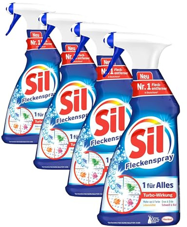 Sil 1 für Alles Fleckenspray, 500 ml, Fleckentferner mit Turbowirkung für alle Fleckenarten, Farben und Temperaturen (Packung mit 4)