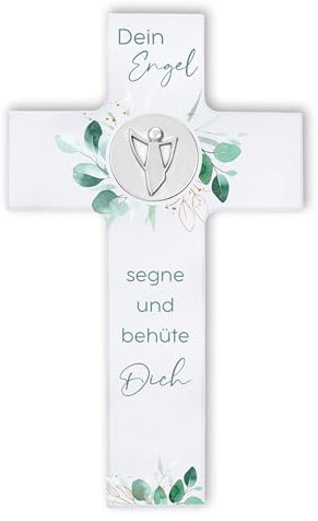 Fritz Cox Holzkreuz Dein Schutzengel segne und behüte Dich - christliches Geschenk für Kinder und wunderschön im Kinderzimmer 15cm, weiß