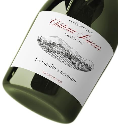 4 personalisierte Flaschenetiketten für Wein oder Champagner – für Ihre Veranstaltungen und Ankündigungen: Hochzeit, Verlobung, Taufe, Geburtstag, Schwangerschaft, Format 12 x 7 cm