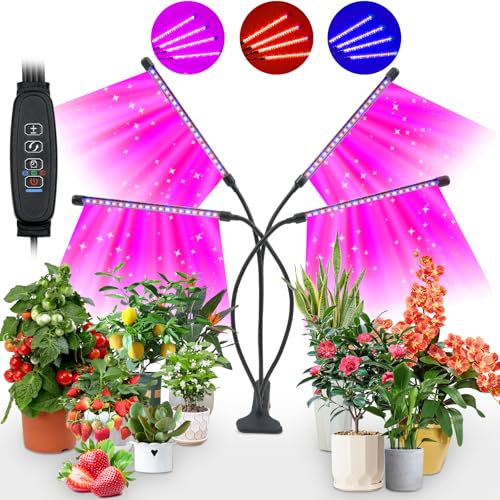 Grow Lights for Indoor Plants,CNMTCCO 80 LEDs led Grow Lights Full Spectrum,4 Heads,3 Light Modes &10 Dimming Levels,360°Adjustable Gooseneck,3/9/12H Timer for Large Flowering Plants