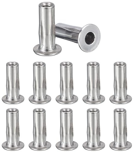 Awclub M8 Multi-Grip Rivet Nuts, 12pcs Pre-Bulbed Shank Flat Head Threaded Insert Nut 304 Stainless Steel Plus Nuts Construction Fasteners for Industrial
