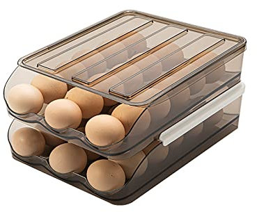Egg Holder for Fridge, 2 Layer Egg Holder Storage Container Kitchen Fridge Egg Drawer Boxes Egg Dispenser, 36 Grid Egg Organiser Tray Carrier for Fridge Refrigerator, Space-Saving