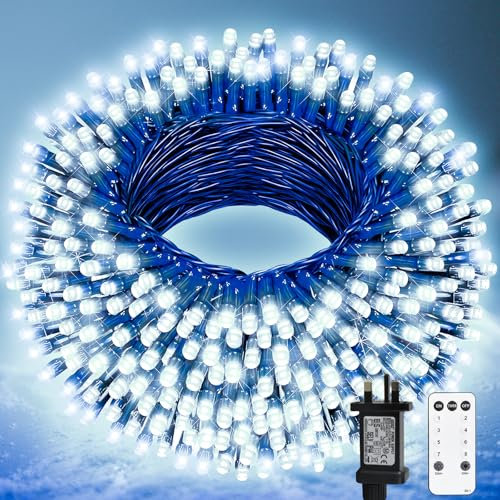 Christmas Tree Lights Outdoor, 20m 200LEDs Fairy lights Plug in 8 Modes, Waterproof Cool White Fairy Light Mains Powered with Remote Timer, Indoor Outside Xmas Light for Garden Party Xmas Decorations