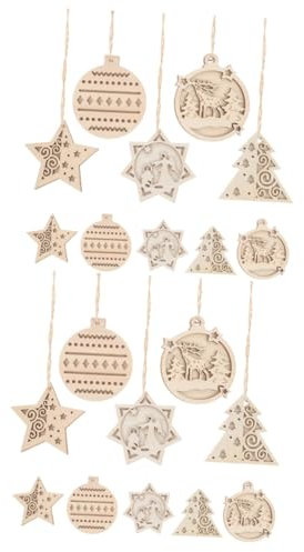 NUOBESTY 20stücke Teiliges Weihnachts Holzschmuck DIY Bastelzubehör Unbemalte Holzscheiben Für Kreative Weihnachtsdekoration Vielseitige Anhänger Für Bastelprojekte
