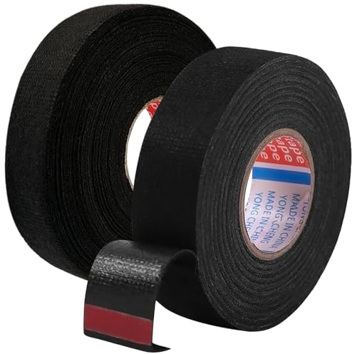 KIPTVO 2PCS Fabric Tape, Wiring Loom Harness Webbing, Adhesive Cloth Electrical Felt Tape for Car Motorcycle (32mmx15m)