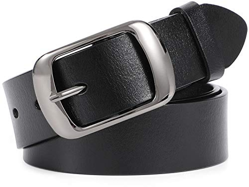 JASGOOD Ceinture Femme Classique Ceinture en Cuir Tendance pour Femme avec Boucle à Ardillon pour Pantalons Jeans Robes,Noir,100cm