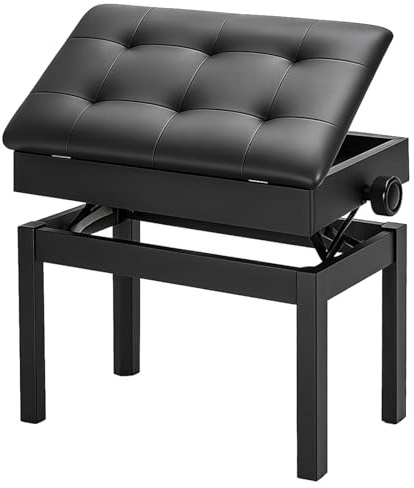 Piano Stool Adjustable Height 56×34×48cm PU Leather Keyboard Bench Storage