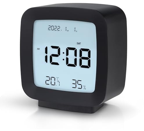 Lafocuse LCD Reloj Despertador Digital por Pilas, Despertador Portátil con Temperatura, Fecha, Alarma, Snooze, Retroiluminación, Reloj Mesita de Noche para Viaje Dormitorio, Negro