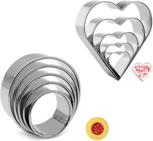 10 Pcs Cookie Cutters Set,Heart Round Shape Biscuit for Creative Baking Christmas Valentine's Day Shapes Baking Stainless Steel Cutters Set