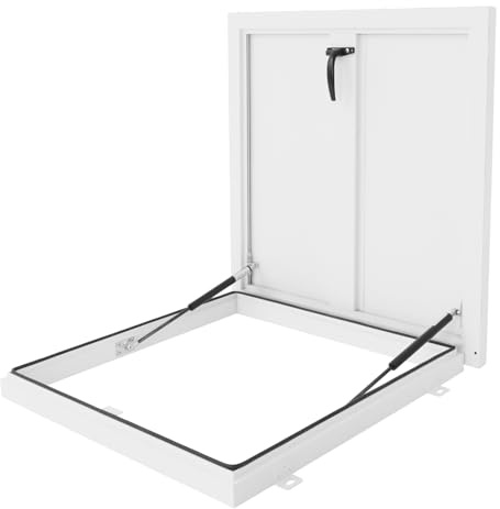 Roof Hatch Heavy Duty Attic Hatch Cover, Metal Emergency Access Security Door for Home Industries, Weather Proofing Roof Hatch Basement Vent Lid (White 23.6 * 23.6 inches)