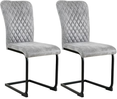 AINPECCA High Back Dining Chairs Set of 2, Grey Suede Upholstered Padded Seats, Modern Stylish Kitchen and Dining Room Chairs, Comfortable High-Back Design for Home or Restaurant
