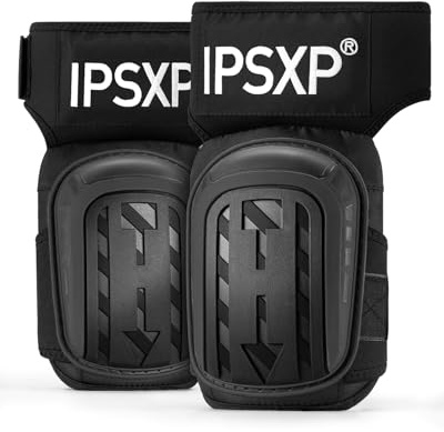 IPSXP Genouillères Professionnelles pour le Travail, Genouillère Carreleur, Jardinage et Construction, avec Double Coussin en Gel Épais et Sangles Antidérapantes Réglables (Noir)