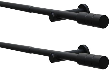GARDINIA Gardinenstange Kreta 2er-Set, Komplettstilgarnitur inkl. Befestigungsmaterial, Vorhangstange ausziehbar, 120-210 cm BZW. 190-340 cm, Metall, Schwarz-Matt