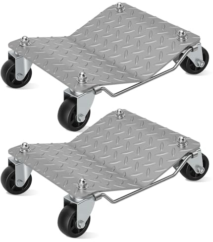 Fiqops 2 stycken växlingshjälp, växlingshjälp personbilar upp till 500 kg per plattform, 41 x 30 x 13 cm mobil däckplattform med 360° roterbara hjul, lämplig för bilar, motorcyklar, traktorer, silver