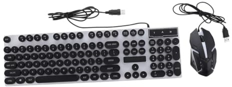 Clavier et Souris D’Ordinateur Filaire Rétro 104 Touches ABS Noir | Clavier et Souris Ergonomiques, Rétroéclairage à Commande Unique, Structure Suspendue, Molette 3D Antidérapante