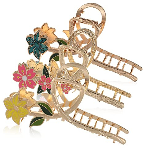 ERINGOGO 3pcs Flower Shape Hair Claw Clips for Women Non-slip Hair Barrettes Elegant Headdress Accessories in Yellow Lily Green Lily and Pink Peach Blossom
