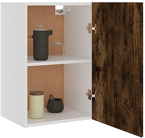 Homvdxl Wall Cabinet Kitchen Storage Cupboard, 40x31x60 cm Hanging Bathroom Wall Organiser Unit, Single Door, Flexible Installation - Oak+Rustic
