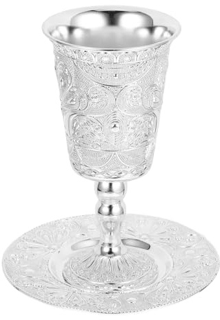 Schabbat Segensbecher aus Zinklegierung 1 Satz für Jüdische Feiertage | Elegantes Kelchdesign, Silberfarben, Dekorativ und Vielseitig Nutzbar, Sammelstück für Festliche Rituale