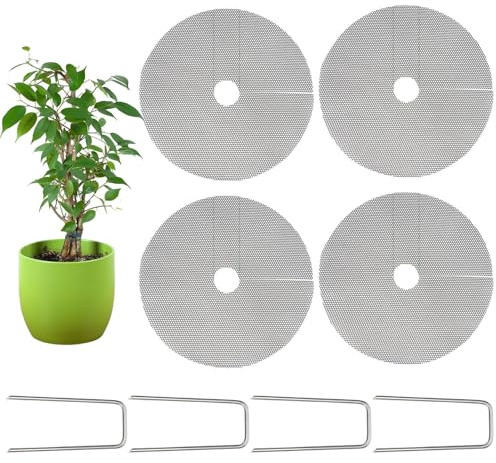 Juego de 4 protectores de tierra para macetas, malla cortable, 40 x 40 x 0,1 cm, para exteriores, flores, jardín, bonsái, orquídea, tomate