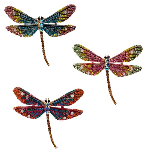 Spilla da Petto a Forma di Libellula Colorata 3 Pezzi in Lega | Design Esagerato con Pietre Decorative, Chiusura Robusta, per Eventi Formali e Casual, Adatta a Ragazze e Donne