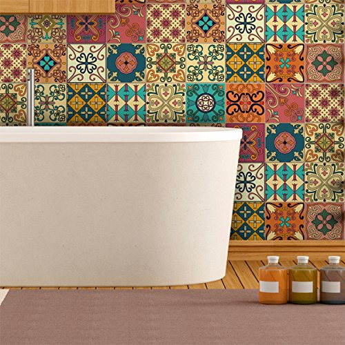 Ambiance Stickers Muraux, Multicolore, Lot de 16, 20x20 cm | Papier adhésif pour meuble, facile à nettoyer, crédence adhésive pour cuisine, carrelage adhésif mural cuisine