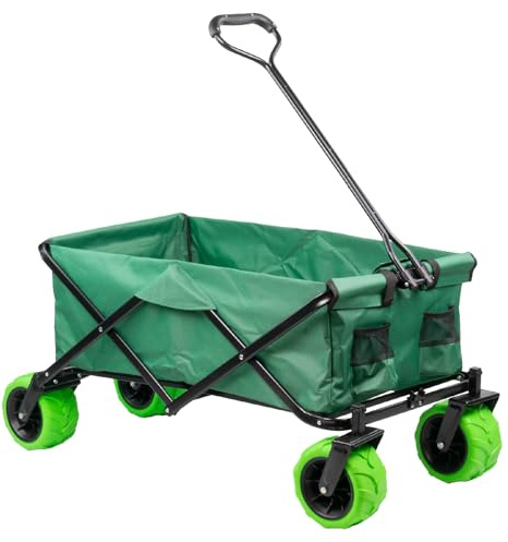 KCT Folding Garden Trailer with Inner Liner - Pull Along Collapsible Wagon Cart for Camping, Festivals, Beach, Fishing
