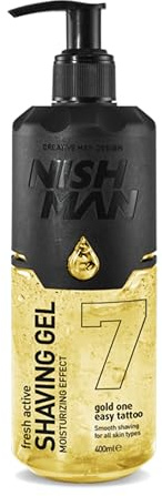 NISHMAN Rakgel 07 - Gold One 400ml - För en Smidig Rakning, Återfuktande och Vårdande - Perfekt Skydd för Mjuk Hud - Frisk och Långvarig Doft - Herrvård