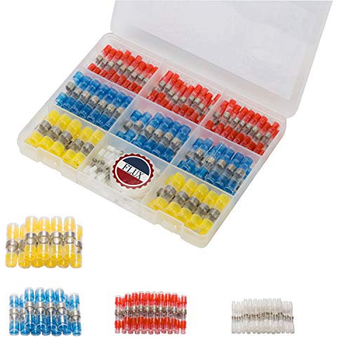 DINGYUAN 140PCS Solder Seal Wire Connectors Kit with Solder Paste，Electrical Waterproof Heat Shrink Butt Connector Low-melting-point Sleeve Wire Joint Splices Terminals for Boat, Truck, Automotive