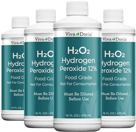 Viva Doria H2O2 Hydrogen Peroxide 12 Percent Aqueous Solution - Food Grade, 16 Fl Oz, 4 Pack (Total: 64 Fl Oz)