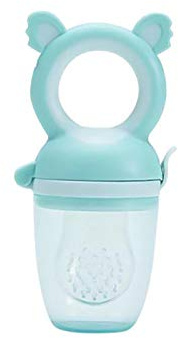 Alimentatore di frutta per neonati, Ciucci per alimenti per neonati per sollievo dalla dentizione, Massaggiagengive per neonati da 0 a 6 mesi | Include sacche in silicone aggiuntive (Blue pacifier)