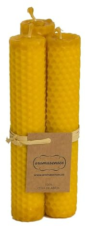 Aromasenses Velas de Cera Virgen | En Forma de Panal de Abejas | Hechas a Mano | Sin Tóxicos | Auténtica Cera de Abejas Natural |Estilo Artesanal | Para un Ambiente Relajante | 3 unidades 3cm x 15cm