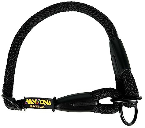 Anti-Zug-Trainingshalsband aus Seil für Hunde. Schwarz, XL(≤70CM). | Hergestellt in Spanien; 12 mm dickes Polyesterseil mit verstellbarem Metallstopper, für mittelgroße und große Hunde.