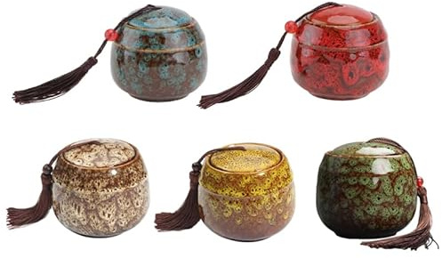 Happyyami Ceramic Tea Jars with Lids Airtight Storage Jars for Loose Leaf Tea Candy Powder Beans and Incense 5 pack for Kitchen and Home Use